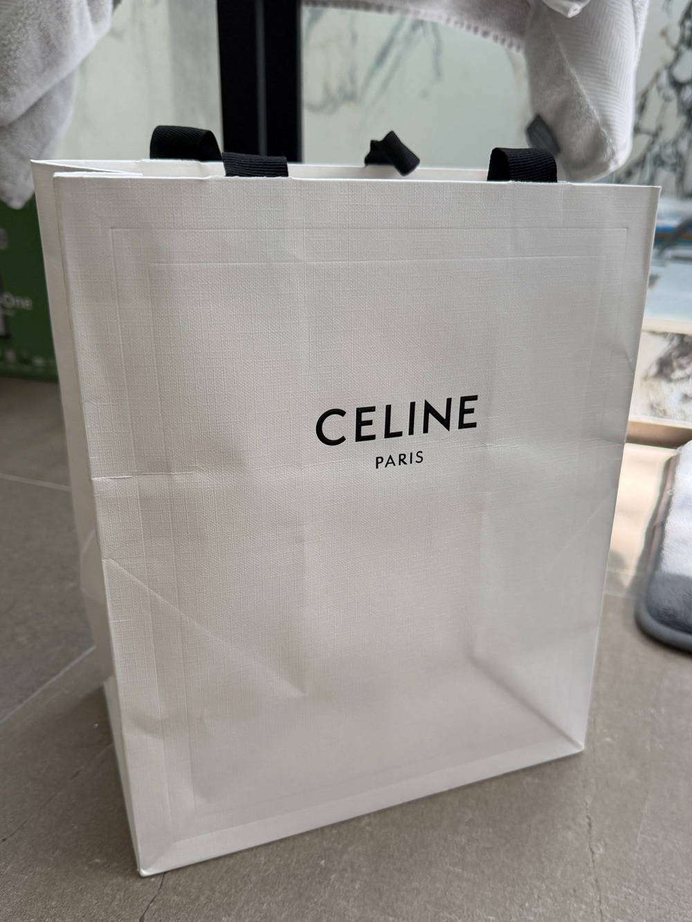 Celine White Tote Bag with Black Handles